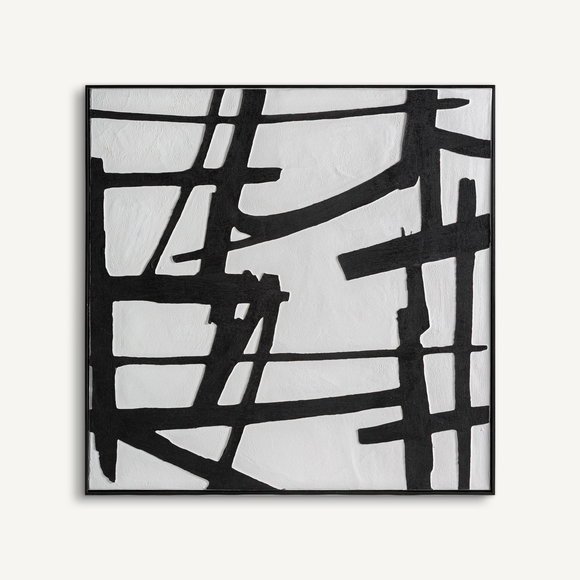 Large square black-and-white abstract wall art in a slim black frame